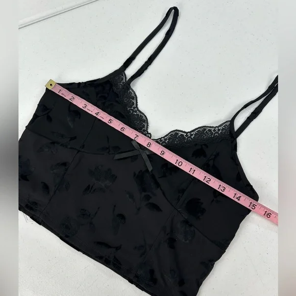Madden Girl Black Velvet Babydoll Cami Lace Floral Y2K Whimsigoth Romantic XL - Picture 5 of 10